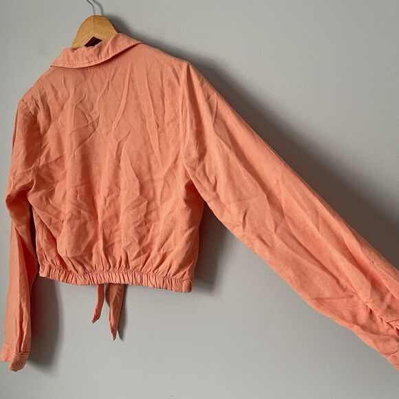Bella Dahl Crop Button Up Blouse Top Orange Long Sleeve 100% Tencel Womens Small - Picture 4 of 8